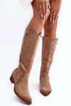 Low Heel Cowboy Boots Suede Beige Lunah 