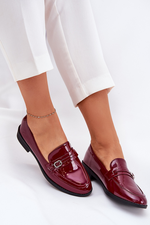 Lacquered Women's Moccasins With Decorative Buckle Bordeaux Mollan