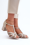 Women's Leather Sandals with Heels by Maciejka 06551-04 Beige-Gold