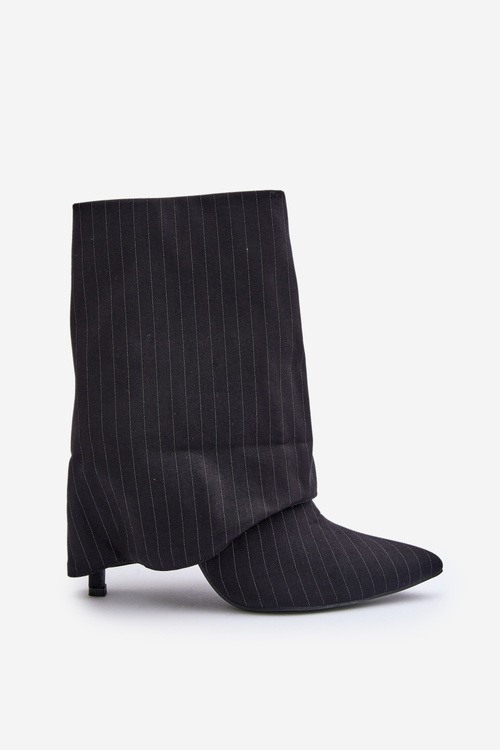 Women's Stiletto Boots With Turned Shaft And Pointed Toes Black Naritua