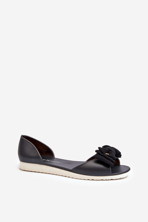 Women's Black Rubber Ballerina Flats with Bow Georia
