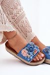 Ladies platform sandals with weaving and flowers blue Chellia