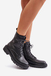 Leather Ankle Boots Workers Insulated With Zipper Black Elosie
