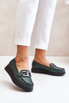 Leather Moccasins On Platform With Decoration Dark Green Zazoo 10141