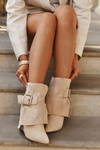 Platform ankle boots with turned-up shaft and buckle eco suede beige Vortinia