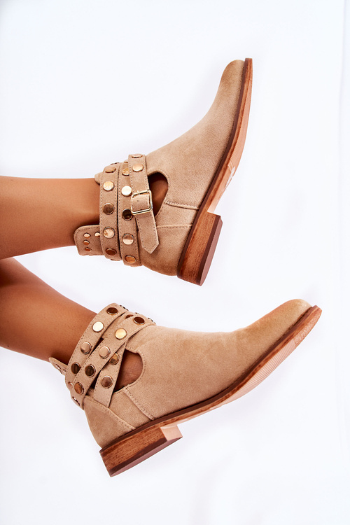 Women's boots with jets on a flat heel Beige Larino