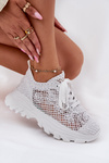 Women's Sneakers With Crochet Upper White Jelhiris