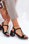 Leather Heeled Sandals With Decoration D&A JC51-842 Black