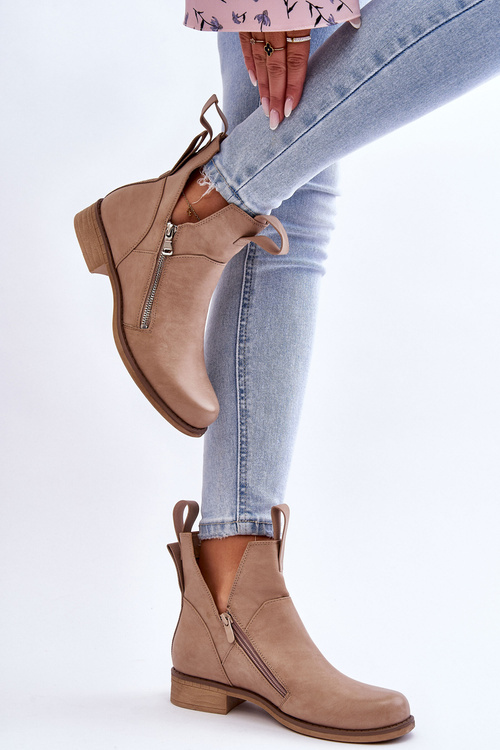 Women's Flat Heel Leather Boots Beige Artemis