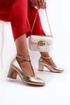 Faux Leather Pumps on Block Heel Gold Raniyah