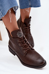Low Women's Ankle Boots On Flat Heel With Decorative Detail Lined Brown Cylira