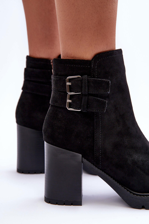 Botki Obcas Zamsz Czarne Makeline H8-526