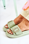 Women's Leather Slippers With A Buckle Green Devia