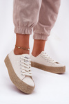 Womens Platform Sneakers With Weaving Lee Cooper LCW-25-02-3284 Light Beige
