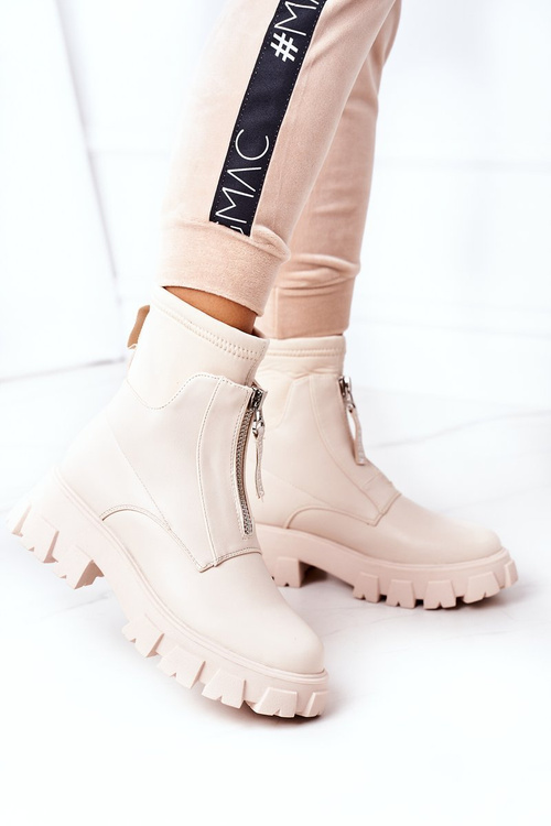 Women's Platform Boots With A Zipper Beige Cheers