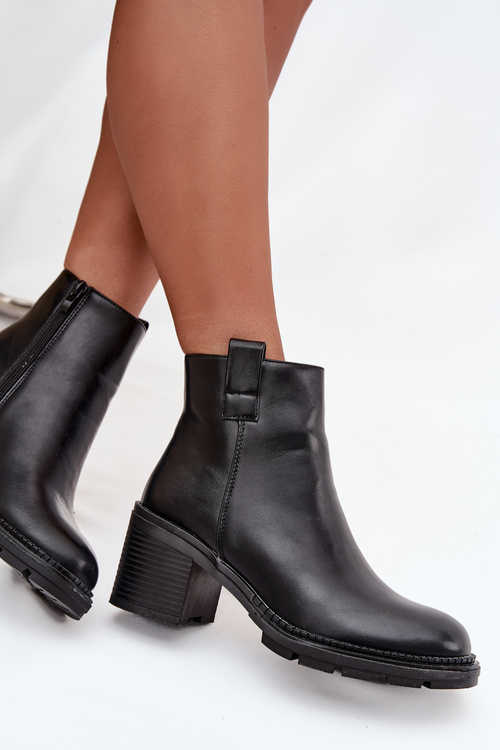 Insulated women's ankle boots made of eco leather with heel black Alvena