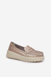 Womens Leather Moccasins On Platform And Wedge Rose Gold Elanindel