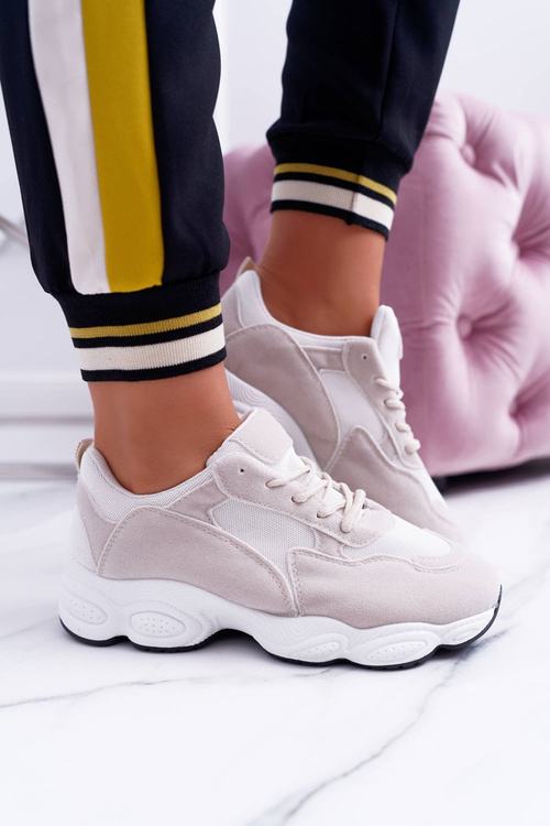 Sporty Women's Suede Shoes Beige White Lollipop