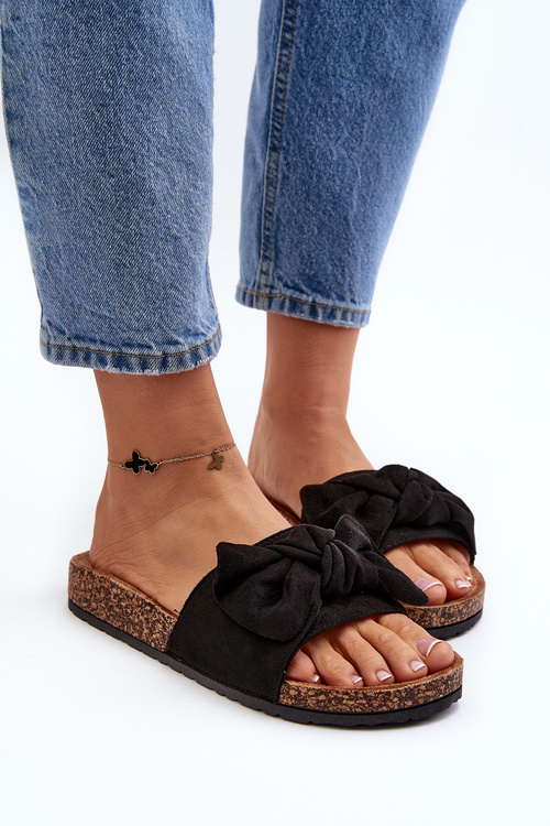 Women's Black Bow Slippers Ezephira