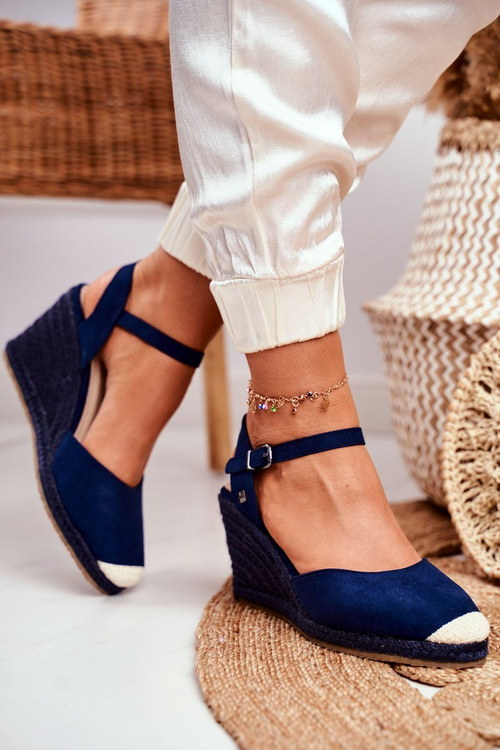 Sandały Pleciona Podeszwa Na Koturnie Big Star Granatowe DD274A172