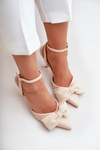 Eco Leather Heels With Bow Beige Volamia
