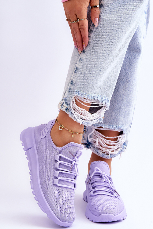 Buty Sportowe Sneakersy Damskie Wsuwane Fioletowe Rosett
