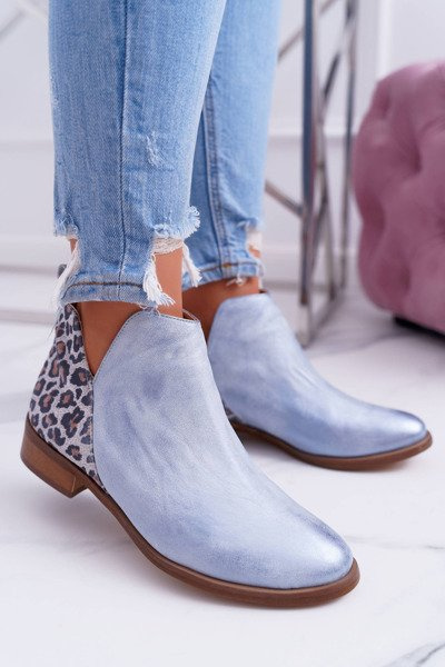 Women's Flat Heel Spring Boots Leather Blue Madness