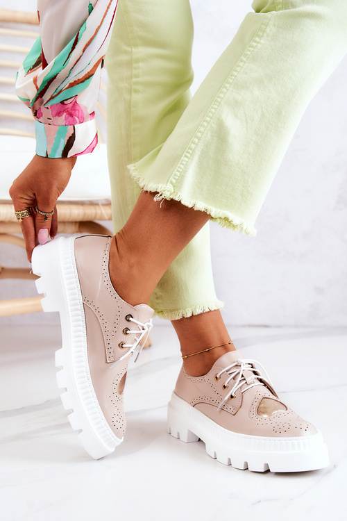 Półbuty Skórzane Ozdobne Serce Beżowe Curtis