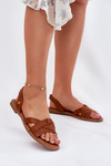 Flat Women's Sandals Made Of Eco Leather Camel Illoria