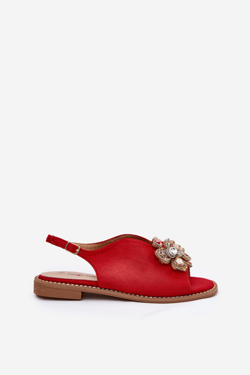 Women's Sandals On Flat Heel With Decoration S.Barski KV27-001 Red