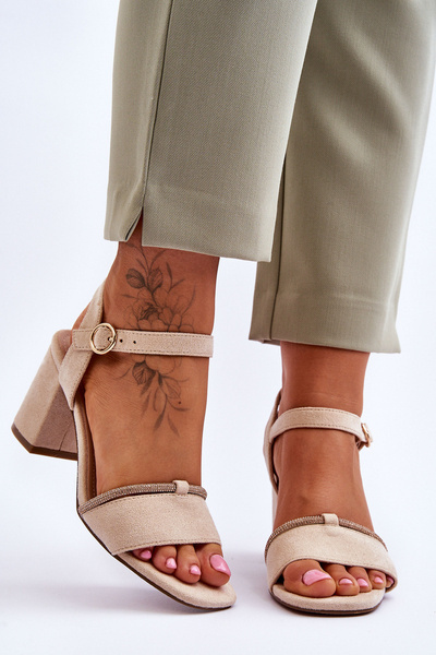 Women's Suede Low Heel Sandals Beige Loredo