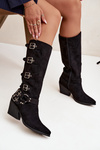 Cowboy Boots with Block Heel with Buckles Black Fivelle