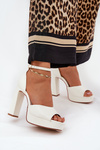 Ladies Sandals On Heel And Platform Eco Leather White Lomman