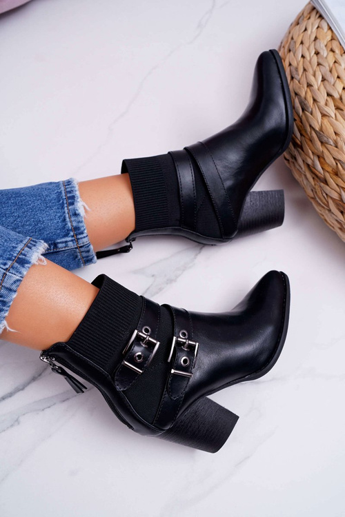 Women's Stiletto Buckle Boots Black Fello