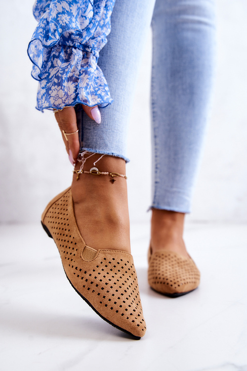 Women's openwork ballerinas Slip-on Camel Rosario