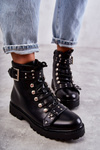 leather boots with a decorative belt Black Sabine