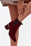 Suede Leather Women's Ankle Boots On Heel With Decoration Insulated D&A MR52-127 Bordeaux