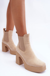 Leather Boots On Massive Heel Beige Sunilda