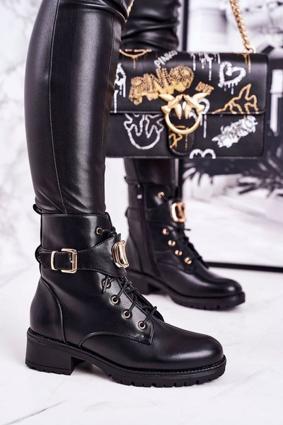 Women's Insulated Boots With Golden Buckle Black Vera