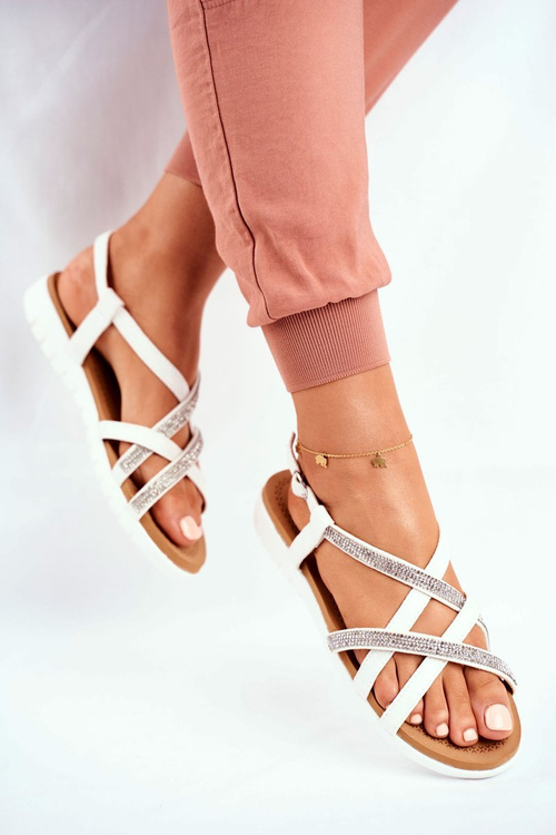 Women's Lu Boo Sandals With Zircons 406-6 White Feen