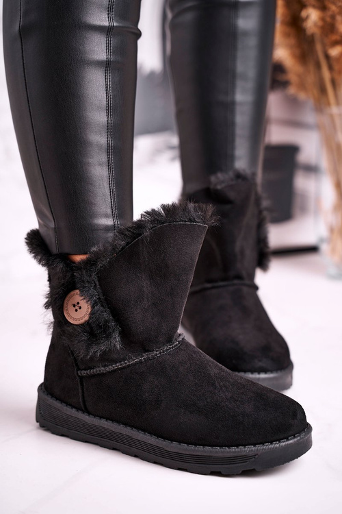 Women's Snow Boots Suede with Fur Black Button