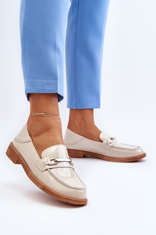 Damskie Mokasyny Lakierowane Beżowe Nurea