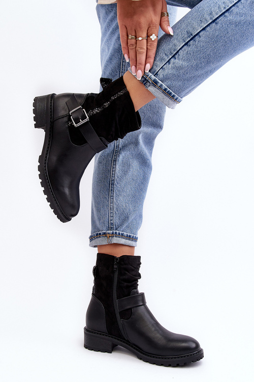Women's Flat Heel Boots with Clasp Black Cillolis