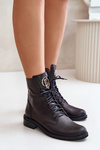 Zazoo 2955 Leather Worker Boots With Gold Detail On The Tongue Black
