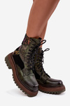 Damskie Botki Workery Platforma Skóra Naturalna Ciemnozielone Maciejka 07104-09