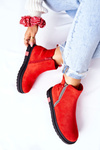 Platform Suede Lace-up Booties Red Nessa