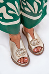 Leather Sandals With Flat Heel And Decoration Laura Messi 2865 Gold