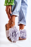 Women's Suede Slippers With Decorative Flower Grey Alimos