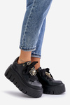 Damskie Sneakersy Masywna Podeszwa Ozdoba Czarne CheBello 4530