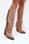 Women's Cowboy Boots With Fringes On A Heel Beige Tivara